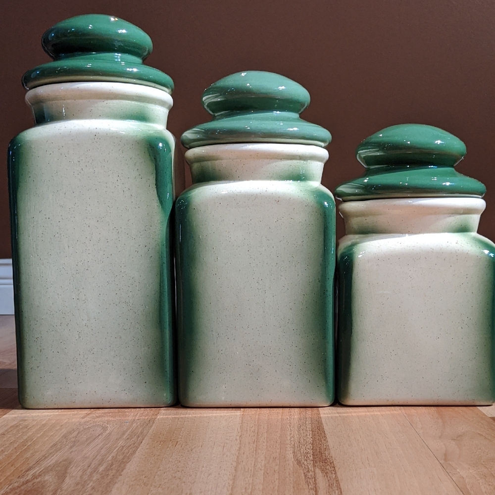 Handcrafted Mushroom Canister Set - Green and Cream - Picture 5 of 11